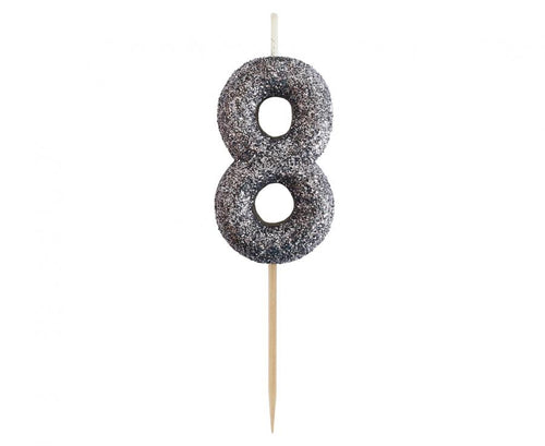 Svečka za torto številka 8 – Glitter black, 11,5 cm