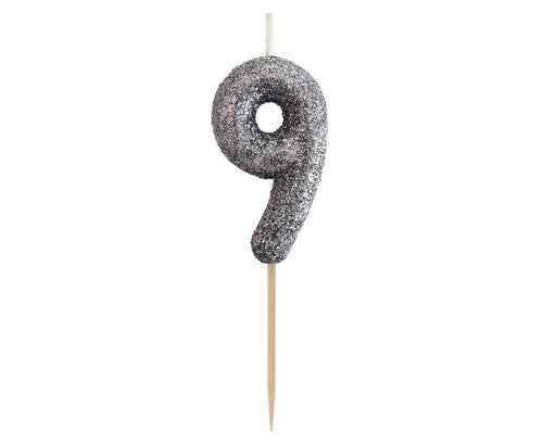 Svečka za torto številka 9 – Glitter black, 11,5 cm