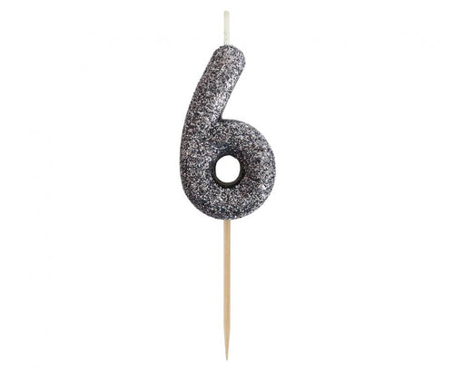 Svečka številka 6 – Glitter Black - Mojbalon
