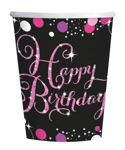 Papirnati kozarci - Happy Birthday, Roza barva