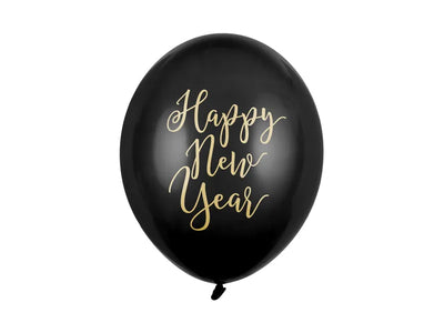 Baloni iz lateksa - Happy New Year, črna barva 6 kom