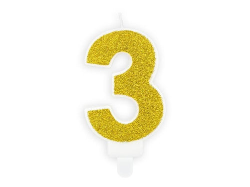 Svečka za torto številka 3 – zlata, 7 cm