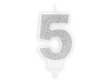 Svečka za torto številka 5 – srebrna, 7 cm