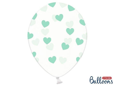 Baloni iz lateksa s srčki ,mint barva, 30cm, 6 kom