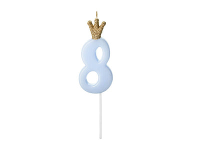Svečka št. 8 s kronico – svetlo modra barva - Mojbalon