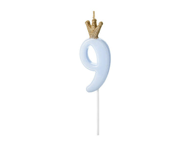 Svečka št.9 s kronico - Svetlo modra barva - Mojbalon