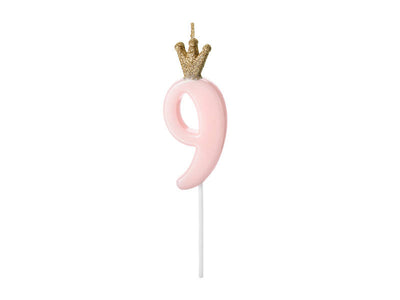Svečka št. 9 s kronico – roza barva