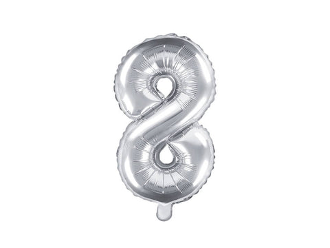 Balon za rojstni dan številka 8, srebrna barva, 35 cm
