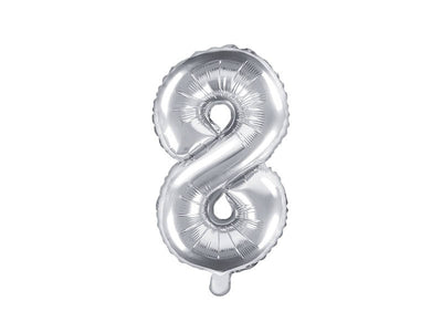 Balon za rojstni dan številka 8, srebrna barva, 35cm