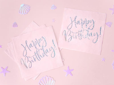 Papirnate serviete - Happy Birthday, roza barva