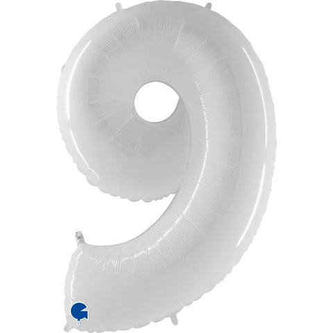 Balon za rojstni dan številka 9, bela barva, 102 cm