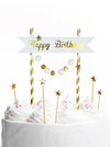Topper za torto - Happy Birthday, zlata barva