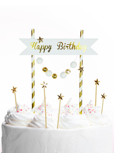 Topper za torto - Happy Birthday, zlata barva