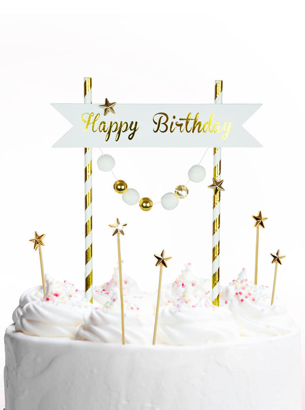 Topper za torto - Happy Birthday, zlata barva