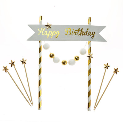 Topper za torto - Happy Birthday, zlata barva