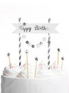 Topper za torto - Happy Birthday, srebrna barva