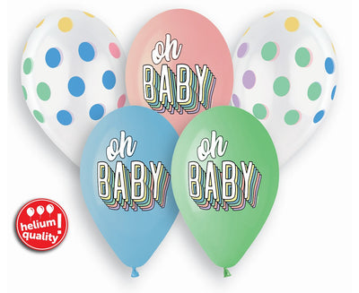 Premium baloni iz lateksa za rojstvo otroka "Oh Baby", 33cm, 5kom - mojbalon
