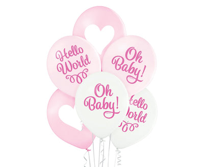 Baloni iz lateksa za baby shower Oh Baby, roza barva, 30cm, 6 balonov