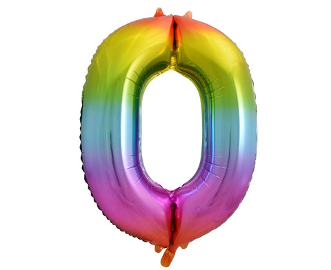 Balon za rojstni dan številka 0, mavrična barva, 85 cm