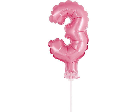 Balon na palčki za rojstni dan – številka 3, roza, 13 cm