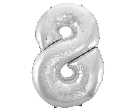 Balon za rojstni dan številka 8, srebrna barva, 92 cm