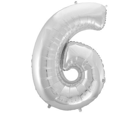 Balon za rojstni dan številka 6, srebrna barva, 92 cm