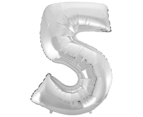 Balon za rojstni dan številka 5, srebrna barva, 92 cm
