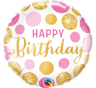 Balon folija - Happy Birthday, pikice, roza - Mojbalon
