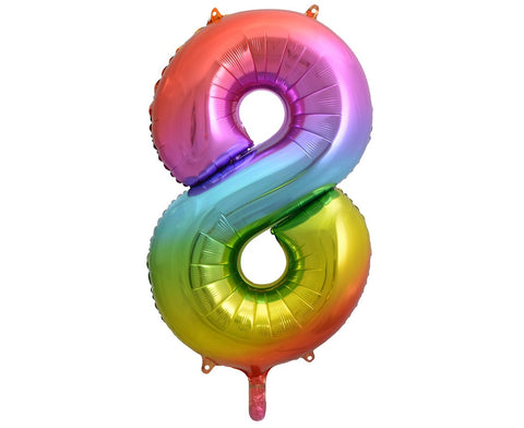 Balon za rojstni dan številka 8, mavrična barva, 85 cm