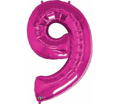 Balon za rojstni dan številka 9, magenta barva, 86cm - mojbalon