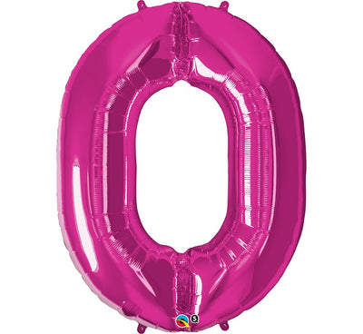 Balon za rojstni dan številka 0, magenta barva, 86 cm - mojbalon